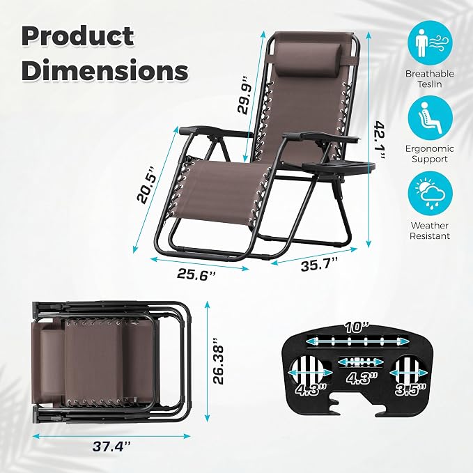 Homall Zero Gravity Chair Patio Folding Lawn Outdoor Lounge Gravity Camp - Image 3