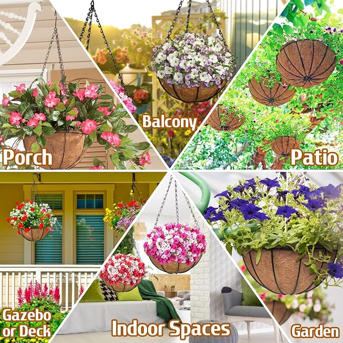 ZeeDix 6 Pack 14 Inch Metal Round Hanging Planter Basket - Image 5