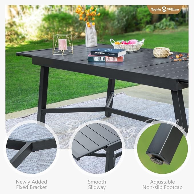 Sophia & William Black Expandable Patio Table Metal Outdoor Dining Table - Image 5