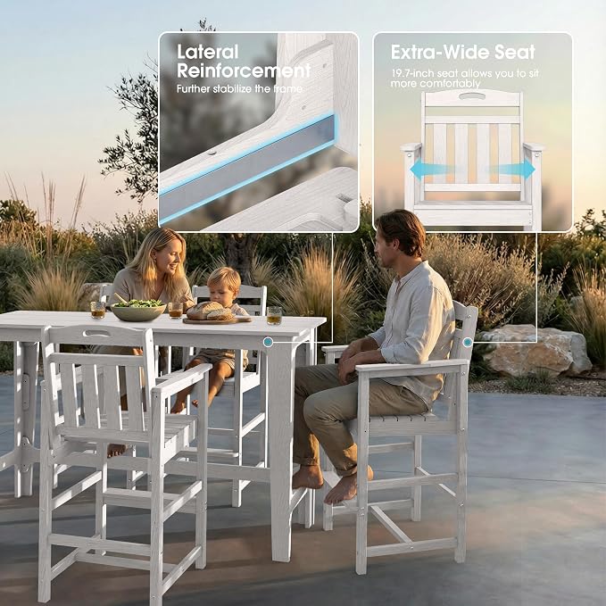Ciokea Outdoor Bar Height Table Set of 5, Heavy-Duty All-Weather HDPE Patio Bar - Image 5