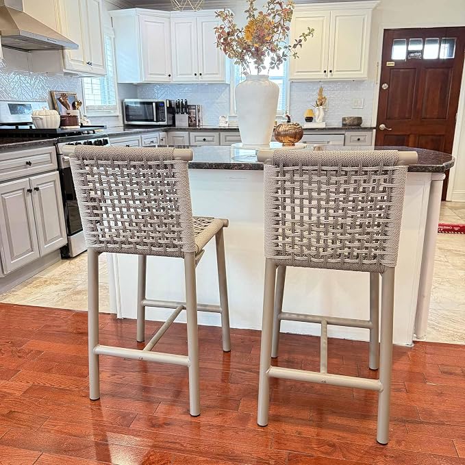 PURPLE LEAF Outdoor Bar Stools Set of 4 Aluminum Counter Height Wicker Stool - Image 2