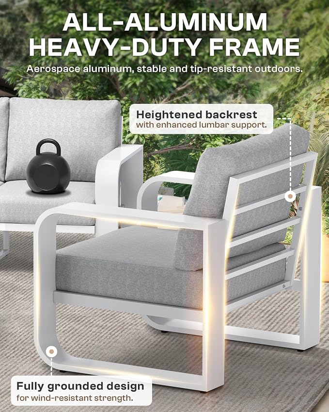 Aluminum Outdoor Patio Furniture Set, 4 Piece Oversized Patio Conversation Sets - Image 5