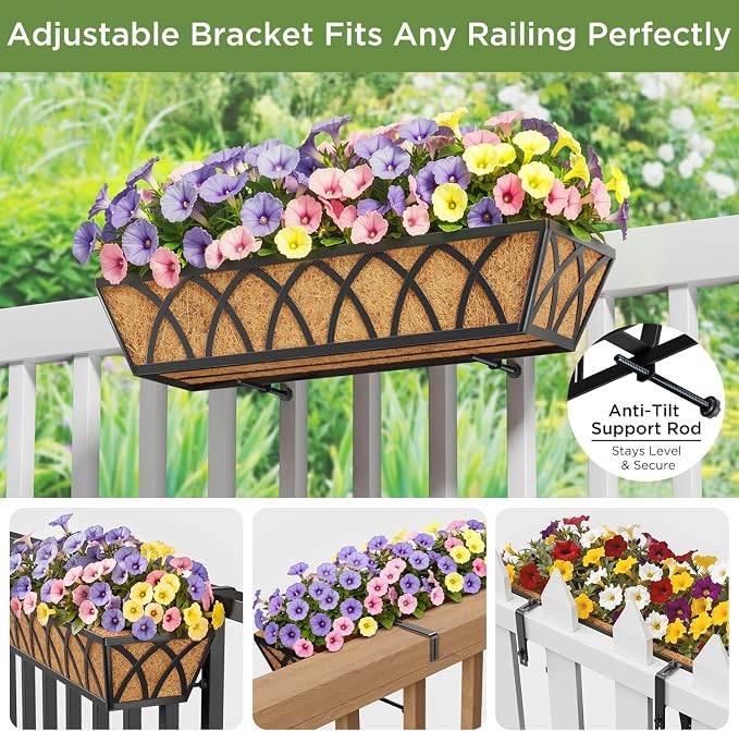 Y&M 24 Inch Fence Metal Hanging Flower Planter Window Basket Deck Railing - Image 2
