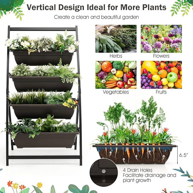 Giantex 4.1FT Vertical Raised Garden Bed, 4-Tier Elevated Planter Box w/4 - Image 5
