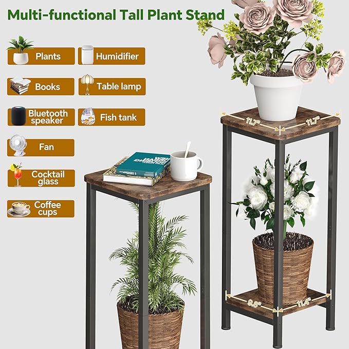 Homeiju Plant Stand Indoor, 2 Tier Wood Corner Plant Stand, Modern Square Plant - Image 3