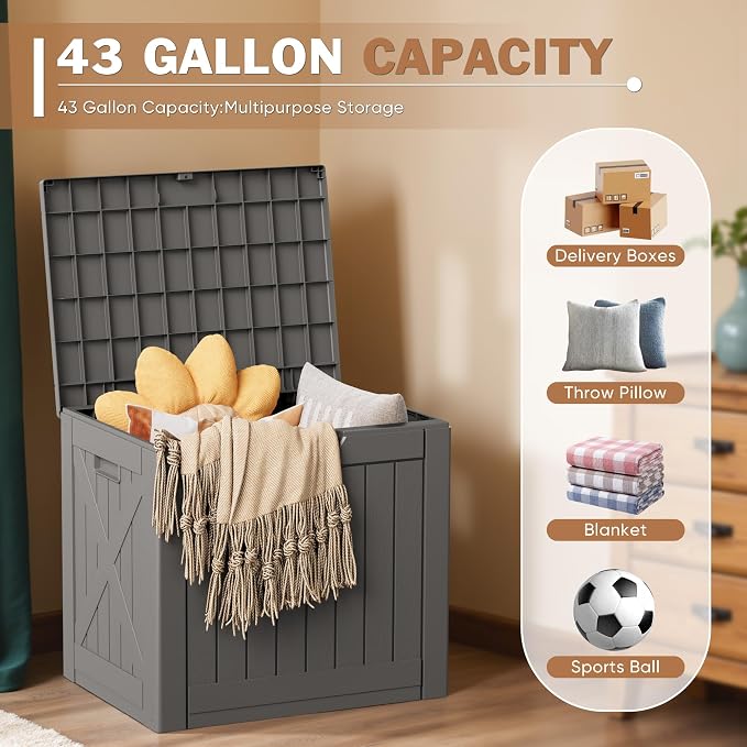 Patiowell 43 Gallon Resin Deck Box, Outdoor Storage Box - Image 2