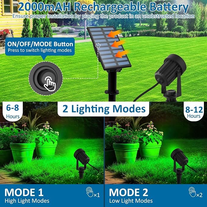 T-SUNUS Green Solar Spot Lights 2 Pack, Garden Landscape Spotlights Outdoor - Image 4