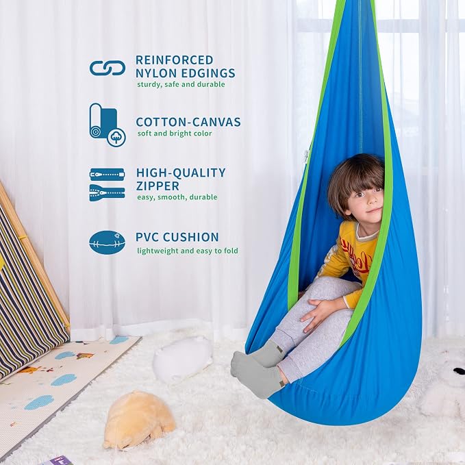 OUTREE Kids Pod Swing Seat, Cotton Child Hammock Swing Chair, Sensory Swing - Image 3