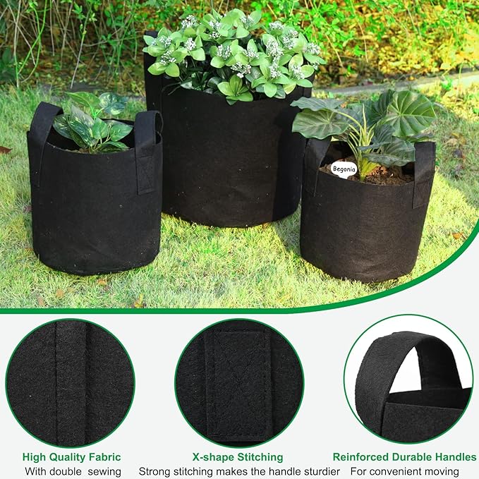 JERIA 12-Pack 10 Gallon Grow Bags, 300G Thickened Nonwoven Garden Pots - Image 3