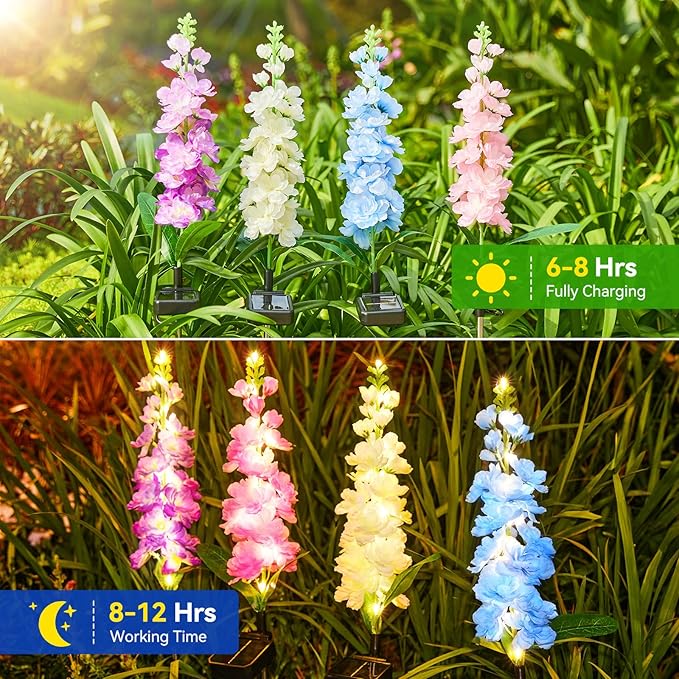 KOOPER Solar Lights Outdoor Garden Decor, 8 Pack Upgraded Delphinium Solar - Image 3