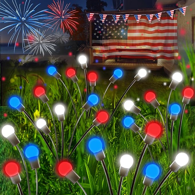 4th of July Decorations, 6 Pack Solar Firefly Lights Outdoor, 36 LED Waterproof by Albelt