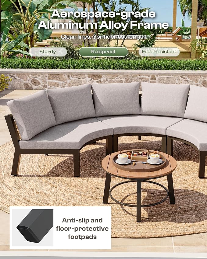 Outdoor Patio Sectional Modular Sofa, Aluminum 1 Piece Curved Patio Couch - Image 7