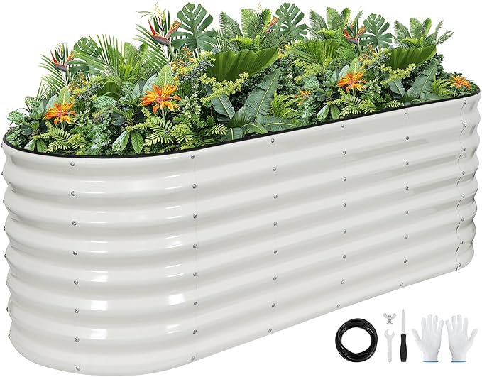 Galvanized Raised Garden Bed Outdoor 24'' Deep | Oval Metal Garden Beds by Unknown