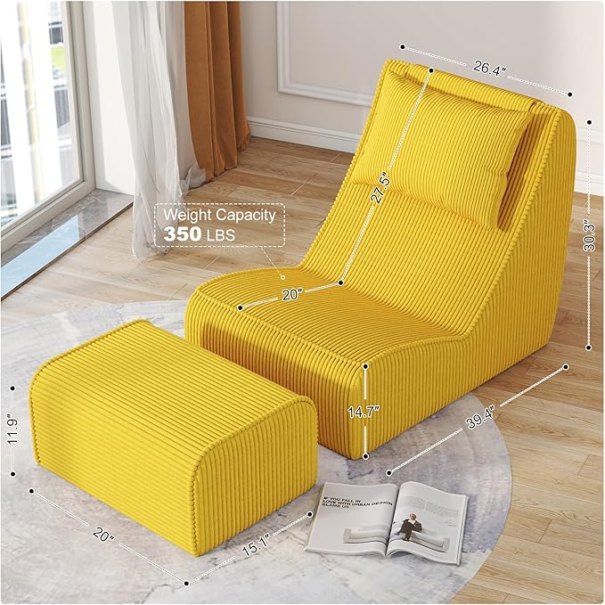 Giant Bean Bag Chair for Adults, Corduroy Chaise Lounge - Image 2