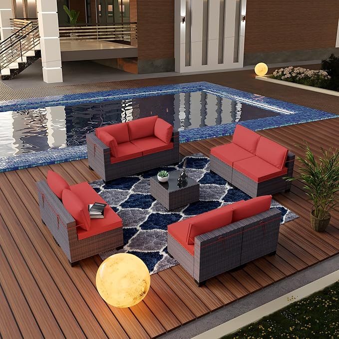 Kullavik 9 Pieces Outdoor Patio Furniture Set, Outdoor Sectional Rattan Sofa - Image 6