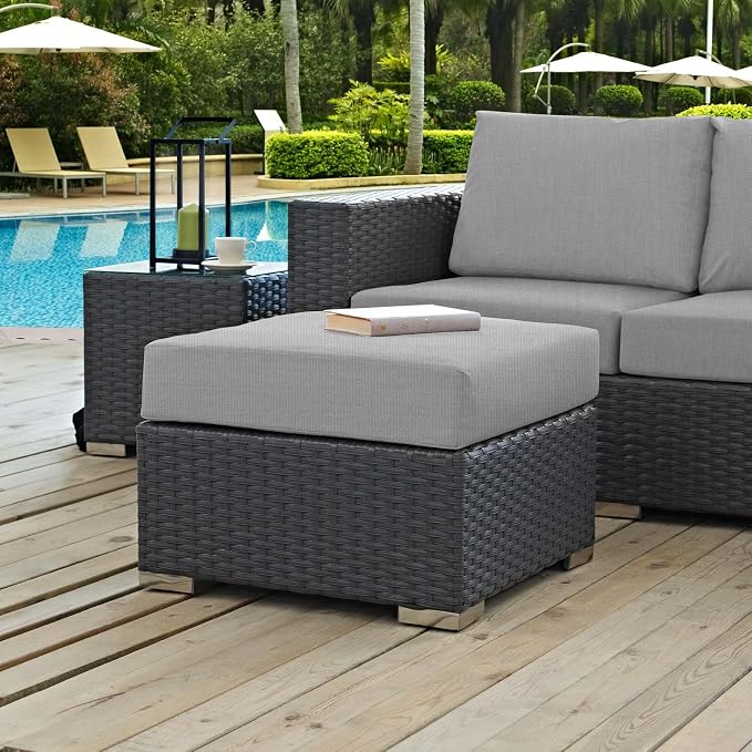 Modway EEI-1855-CHC-GRY Sojourn Outdoor Patio Sunbrella Ottoman in Canvas Gray - Image 2