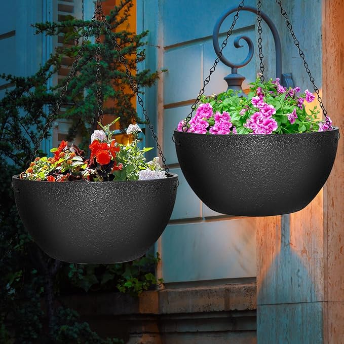 Enenes 13 Inch Large Hanging Planters 2 Pack, Plastic Plant Pots - Image 6