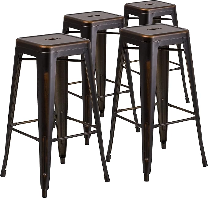 Flash Furniture Kai Commercial Grade 4 Pack 30" High Backless Distressed Copper by FlashFurniture