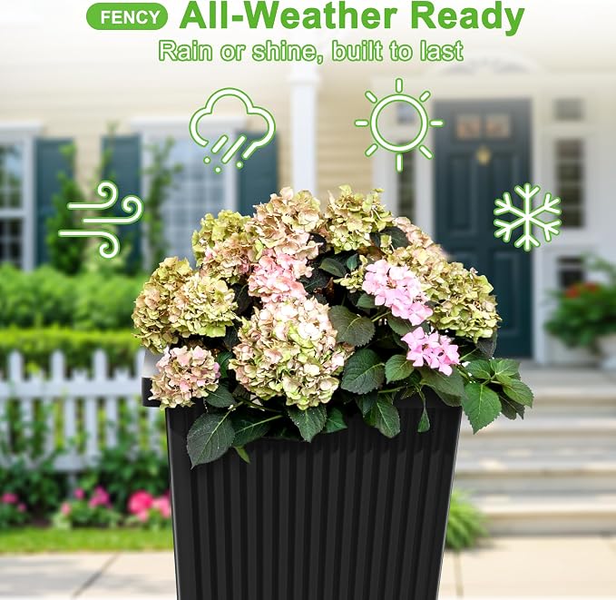 FENCY Set of 2 Tall Planters for Outdoor Plants, 24 Inch Large Tapered Pots - Image 4