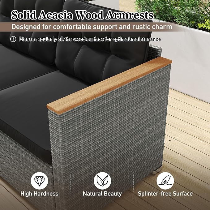 Tangkula 3-Seat Patio Wicker Couch Sofa, Outdoor 3 Seater Rattan Furniture Set - Image 8