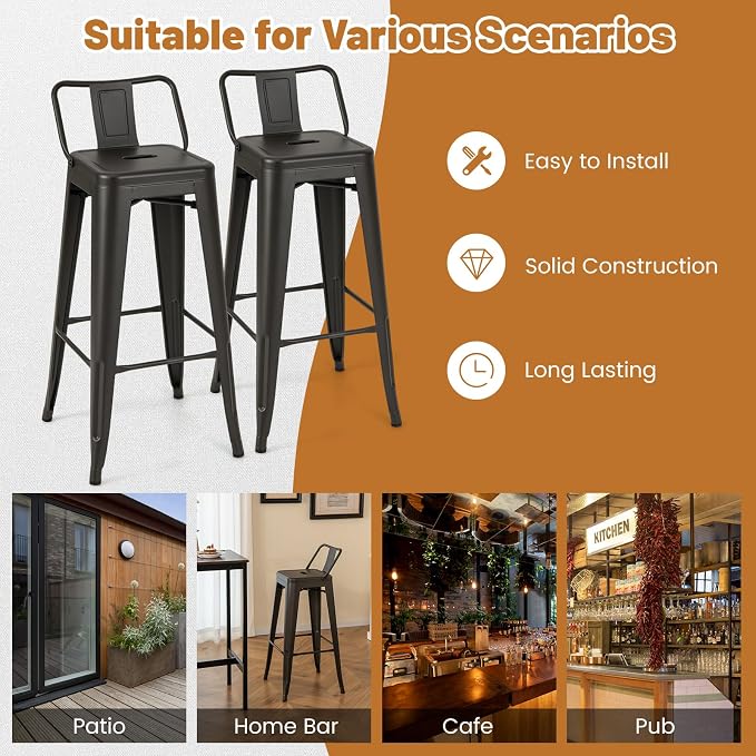 Giantex Metal Bar Stools Set of 4, Rubber Feet, Industrial Stackable Barstools - Image 8