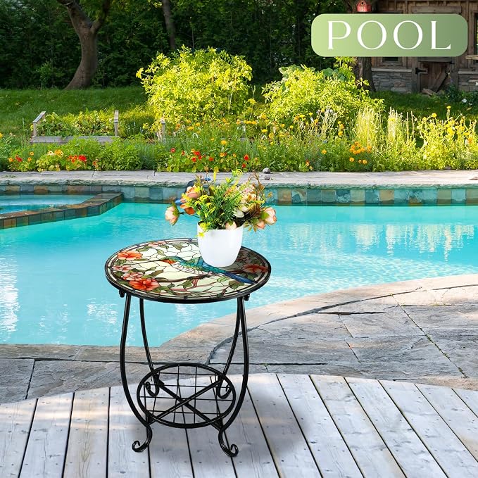 Outdoor Side Table Round Small Mosaic Patio Accent Indoor End Plant Coffee Tea - Image 6