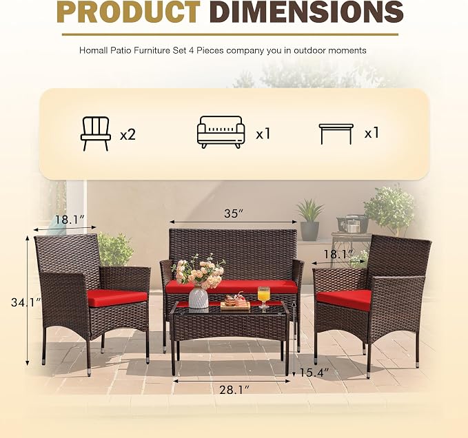 Homall 4 Pieces Patio Rattan Chair Wicker, Outdoor Indoor Use Backyard Porch - Image 7