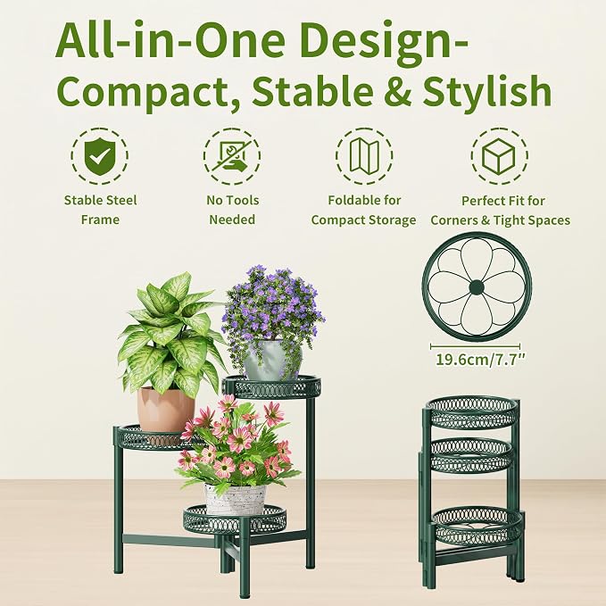 Plant Stand Indoor Outdoor, 3 Tier Corner Metal Flower Display Holder Shelf - Image 5