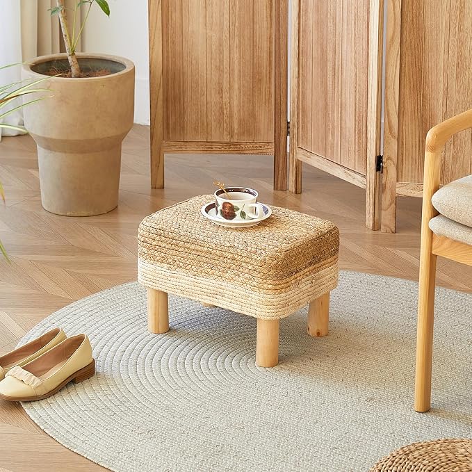 Ottoman Foot Stool Rectangular Footrest Natural Seagrass Footstool - Image 10