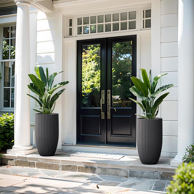 Kante 24 Inch Tall Round Concrete Planter, Large Indoor Outdoor Plant Pots - Image 4