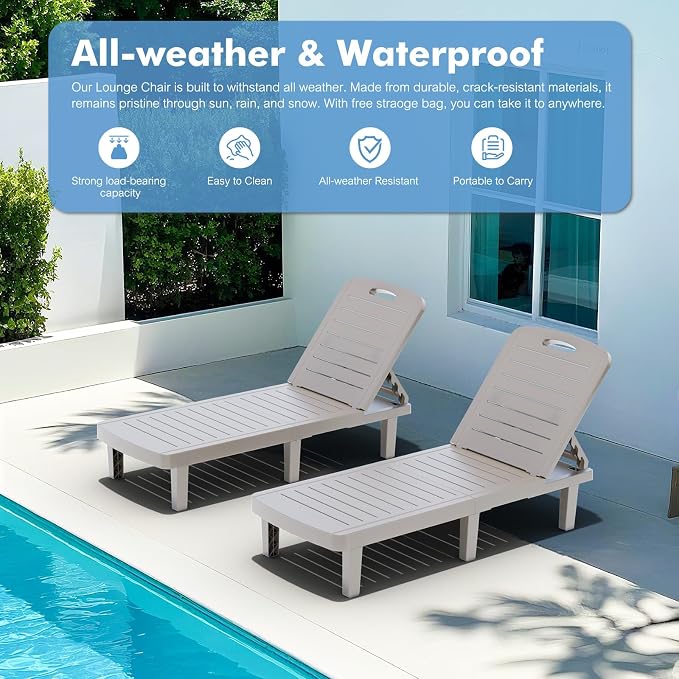 WACASA Outdoor Chaise Lounge Chairs Set of 4, Oversized Lounge Chairs - Image 9