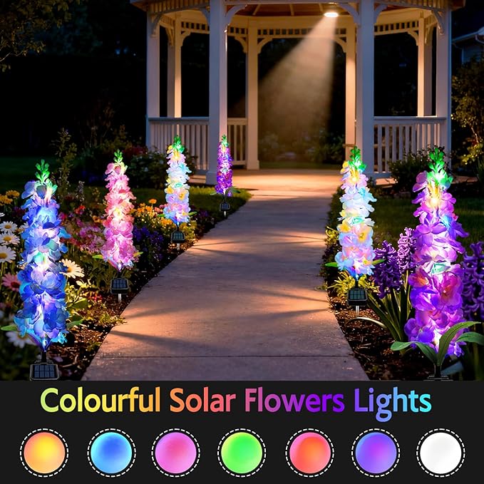 Solar Garden Lights, Delphinium Flowers 2 Pack 40 LEDs, Waterproof Outdoor - Image 4