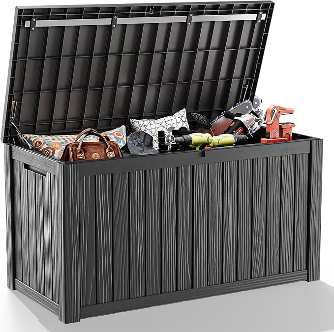180 Gallon Resin Outdoor Deck Box Waterproof Patio Furniture, Garden Tools by MAIUSCOLI