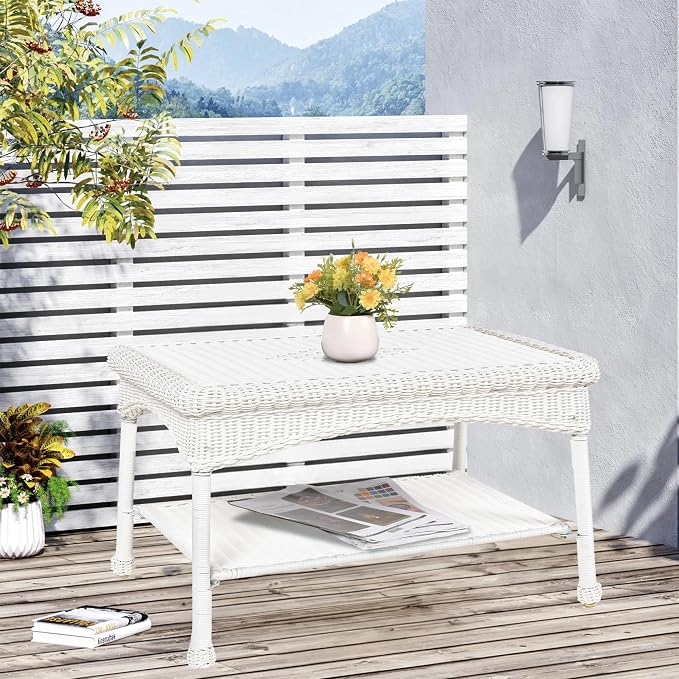 White Wicker Patio Coffee Table - Image 4