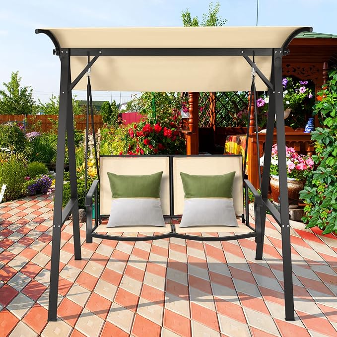 Tangkula 2-Person Patio Swing, Weather Resistant Porch Swing - Image 3