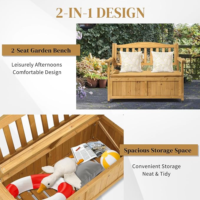 Outvita Outdoor Wood Storage Bench, Wooden Large Deck Box - Image 5