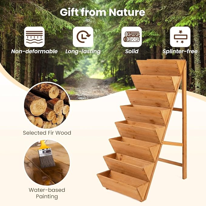 Giantex 8-Tier Wooden Vertical Raised Garden Bed Set of 2, Freestanding Plant - Image 3