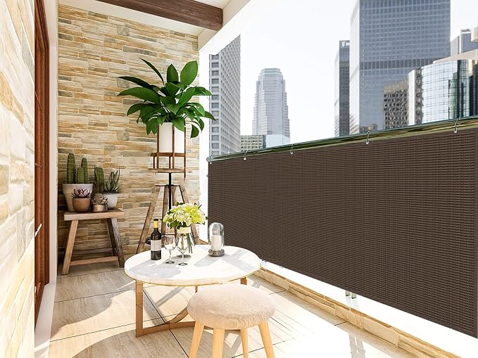 LOVE STORY 3.3'x19.7' Brown Balcony Screen Privacy Fence Cover UV Protection - Image 3