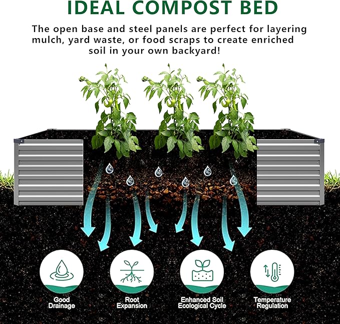 8x4x1.5FT Galvanized Raised Garden Bed, Vegetable Boxes-Rectangle Metal Flower - Image 3