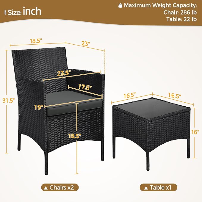 Yaheetech 3 Pieces Patio Porch Furniture Set, Outdoor PE Rattan Wicker - Image 4