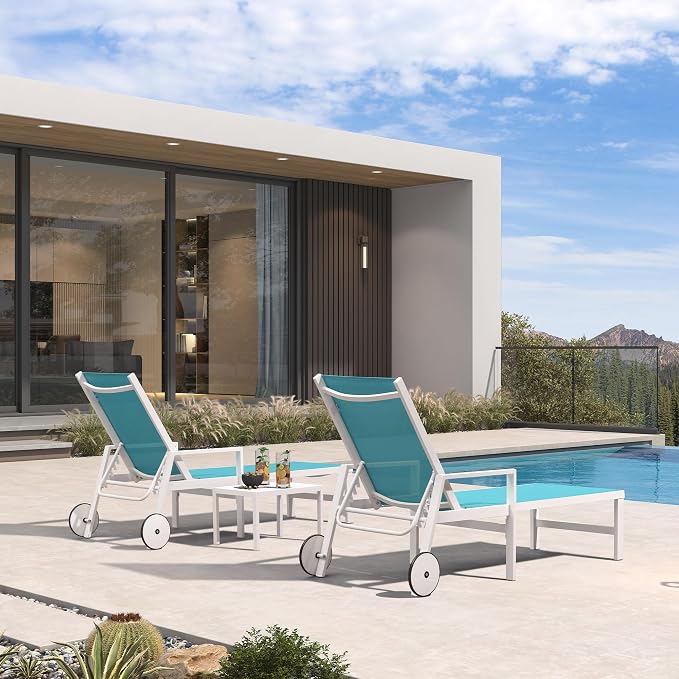 PURPLE LEAF Lounge Chair Outdoor Set 2 Pieces White Aluminum Chaise Lounge - Image 3