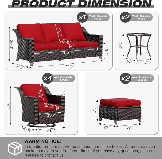 Joyside Wicker Patio Furniture Sets, 9 Pieces Upgraded Large Size Outdoor - Image 2