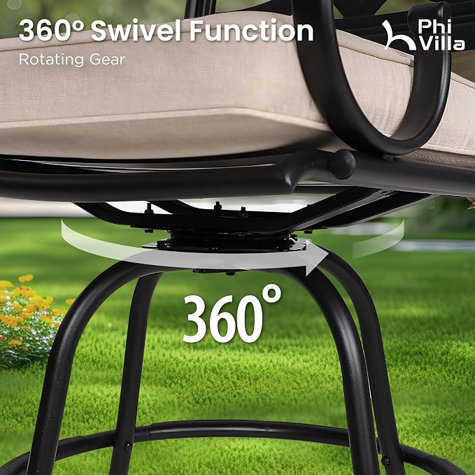 PHI VILLA 3 Pieces Patio Bar Set, Outdoor Bar Table and Chairs Set, Strong and - Image 3