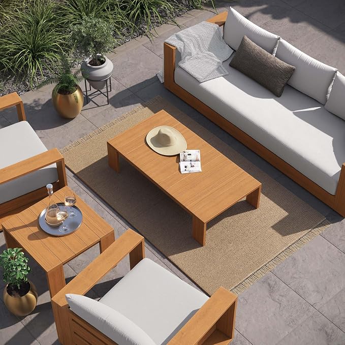 Modway Tahoe Acacia Wood 5-Piece Outdoor Patio Furniture Set in Natural Light - Image 5
