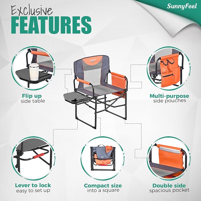 SUNNYFEEL Camping Directors Chair, Heavy Duty, Oversized Portable Folding Chair - Image 6