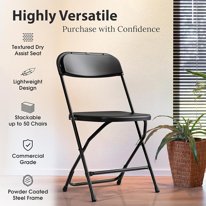 4 PACK White Foldable Plastic Chair | Folding & Stackable | 350 lbs Capacity - Image 3