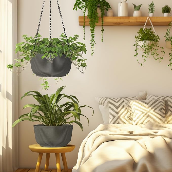 T4U 8 Inch Hanging Planters for Indoor Outdoor Plants, Self Watering Hanging - Image 7
