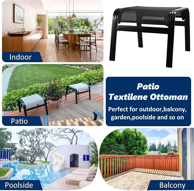 Patio Outdoor Ottoman Assembled Aluminum Footstools Small Seat Side Table - Image 6