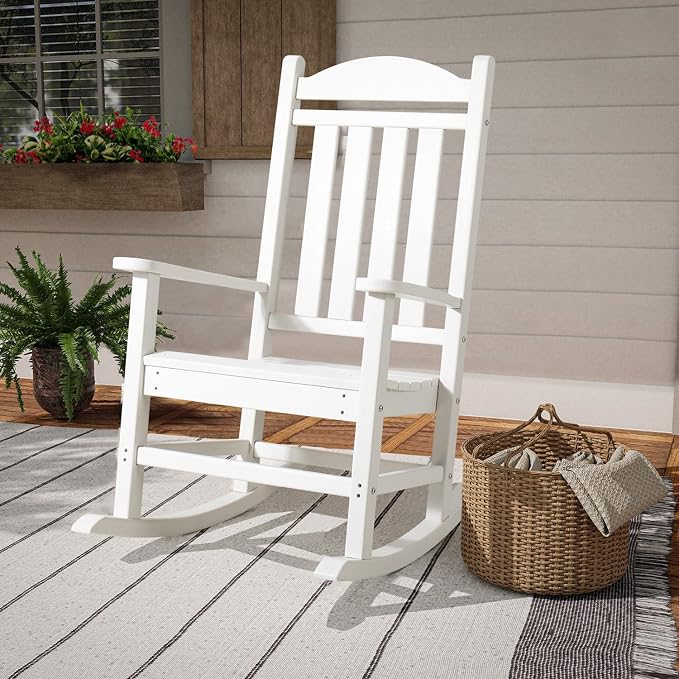 Devoko HDPE Rocking Chair Plastic Outdoor Indoor Patio Rocker Chair High Back - Image 6