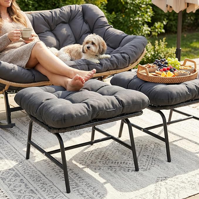 NICESOUL Indoor Outdoor Ottoman Set of 2, Large Wide Double Patio Footstool - Image 3
